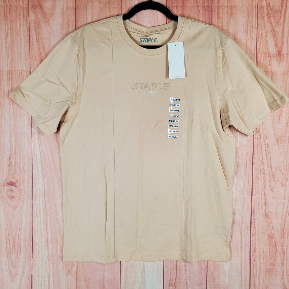 Staple Mens Shirt Medium Tan 100% Cotton Crew Neck Short Sleeve Pullover Outdoor